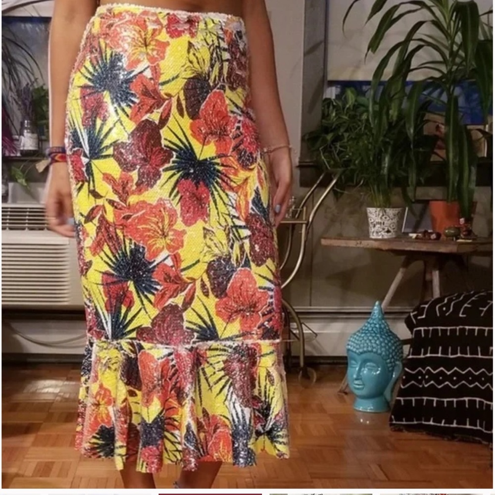 Zara Floral Sequin Multicolor Mermaid Midi Skirt